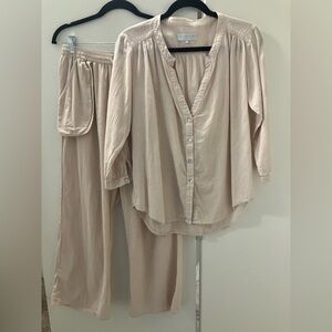 Everyday Ritual Women’s Wheat Pinstripe Whisper Cotton PJs Pajama Set Sz S